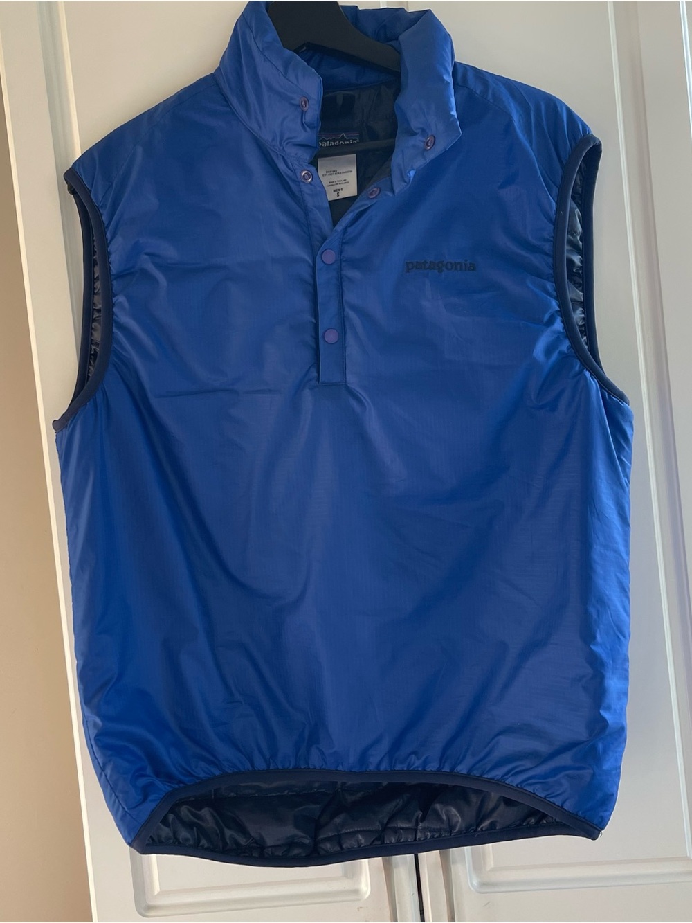 Patagonia Micro Puff Vest Mens Small Blue Insulated Pullover Snap Outdoor Logo